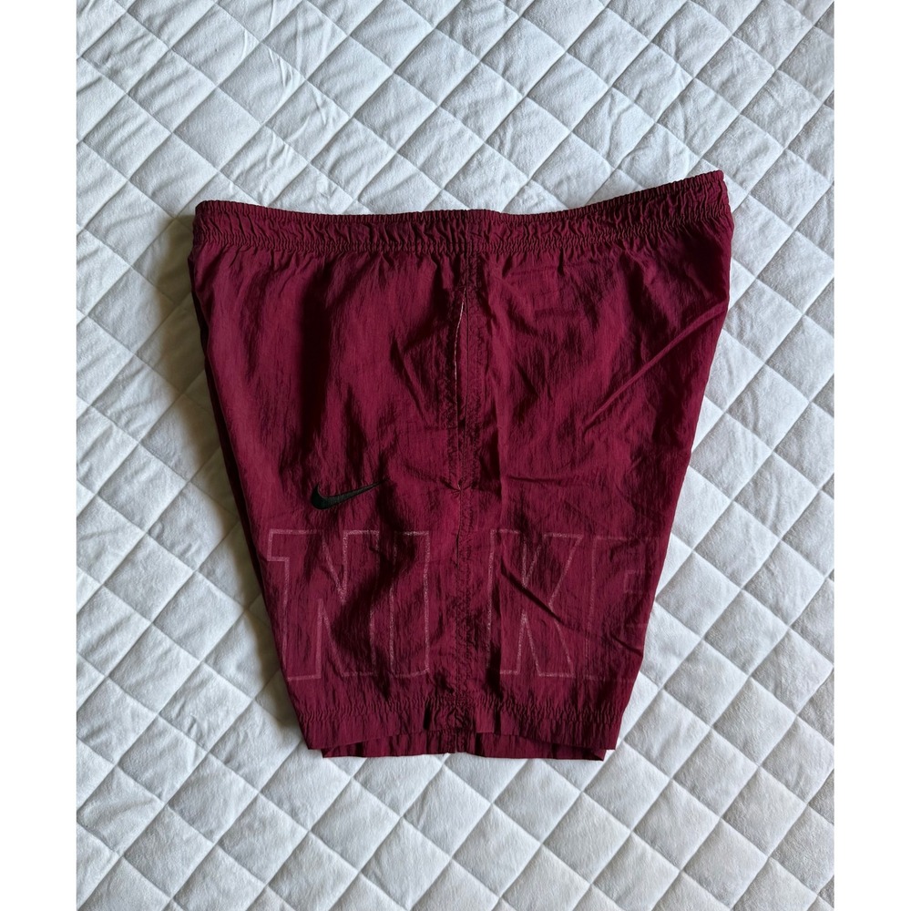 VTG 90's Y2K Nike Big Spell Out Burgundy Board Swim Shorts Beach Surf California